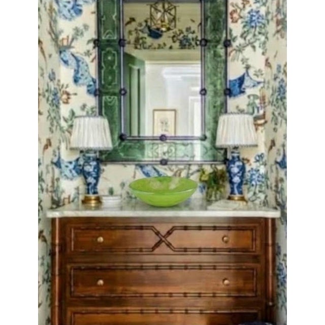 Regency Style Glass Bright Glossy Lime Green Wavy Design Vessel Vanity Bathroom Sink For Sale - Image 12 of 12