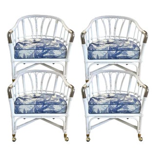 Set of 4 Vintage Rattan Barrel Chairs
