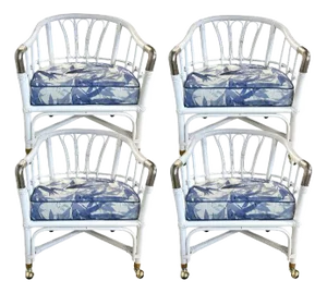 Set of 4 Vintage Rattan Barrel Chairs