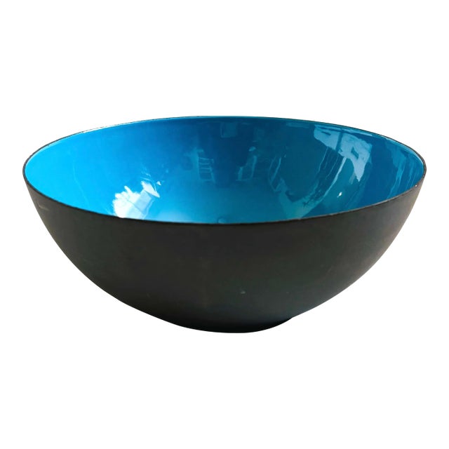Krenit Denmark 8" Blue Enamel Bowl by Herbert Krenchel For Sale