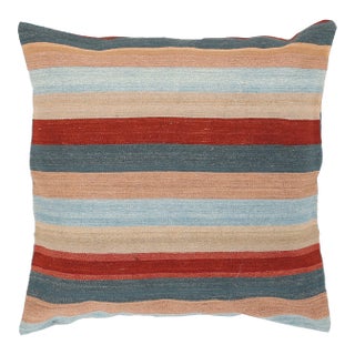 Arteverk Handwoven Reversible Wool Kilim Floor Pillow — Blue & Red Stripe (36") For Sale