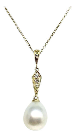 Diamond South Sea Pearl Necklace 14k Gold Italy Certified