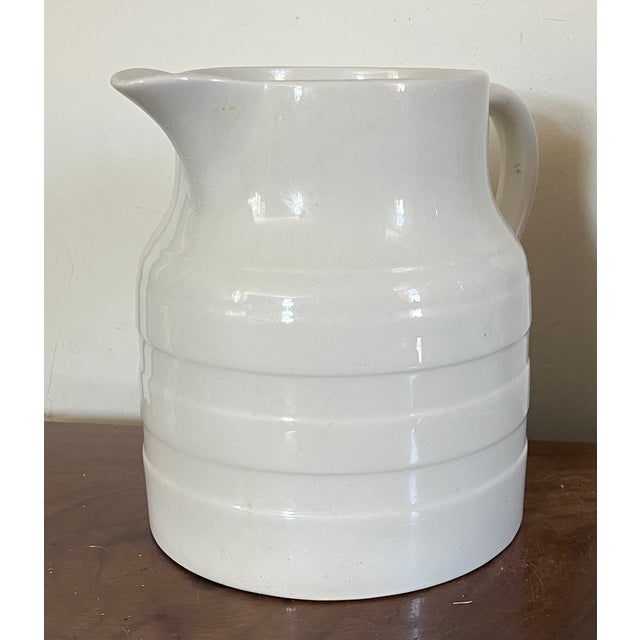 1950s Mid-Century English Creamware 5 Pint Banded Pitcher Jug Dated 1953 For Sale - Image 5 of 12