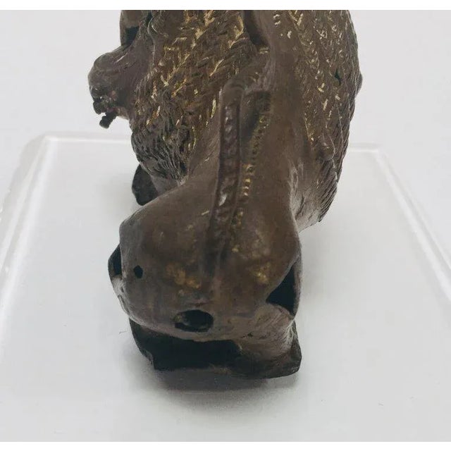 African Antique Lion Beast Bronze Figurine For Sale - Image 3 of 13