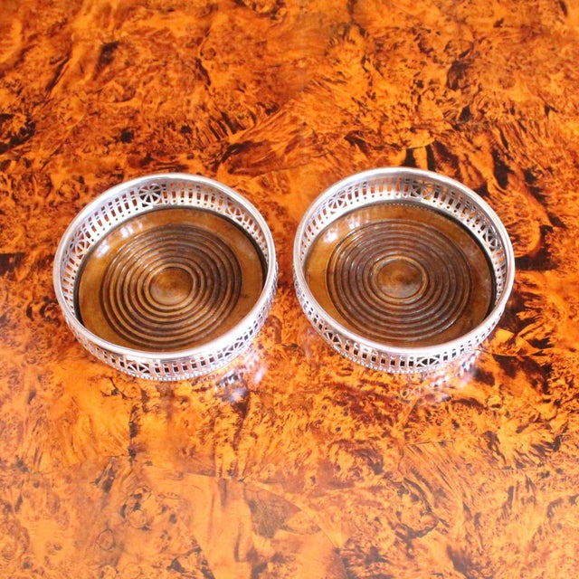 Pair of English Silver Plate Fretwork Wine Bottle Coasters For Sale - Image 10 of 11