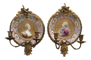 Porcelain & Bronze Royal Portrait Sconces - A Pair