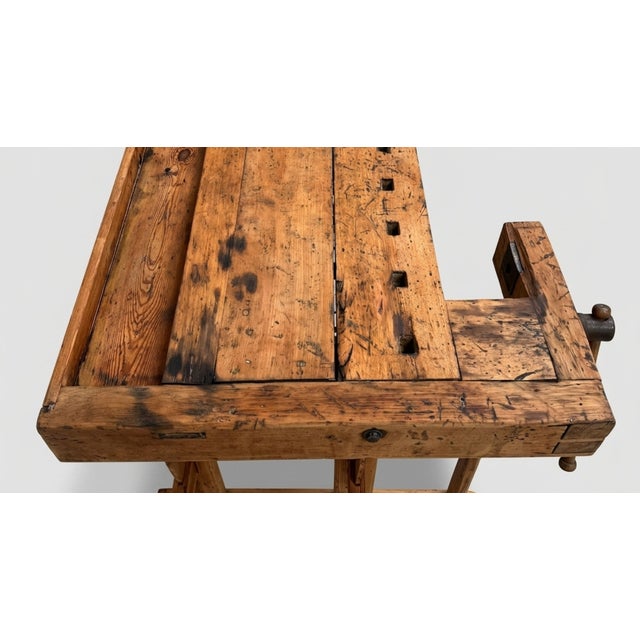 Wood Vintage Industrial Wooden Workbench For Sale - Image 7 of 8