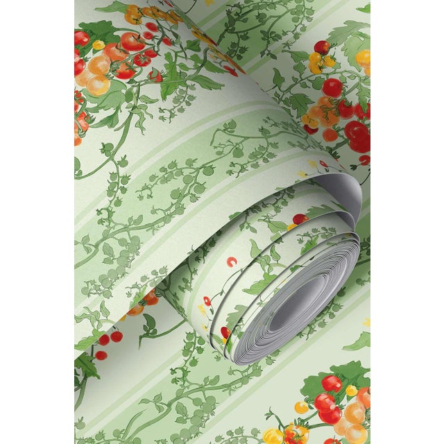 Tomato Vine Stripe Grasscloth Wallpaper by House Party | Garden Green | 6 Yards For Sale - Image 9 of 12