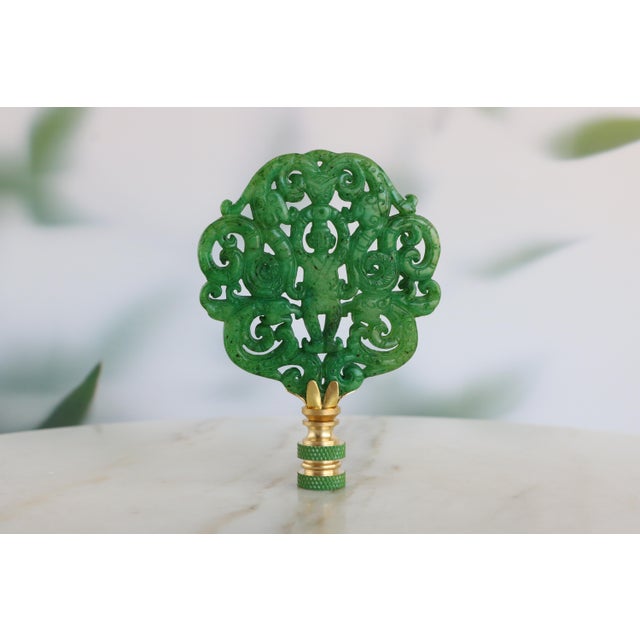 Chinoiserie Chinese Scholar Lamp Finials on Brass Hardware - A Matching Pair For Sale - Image 3 of 6