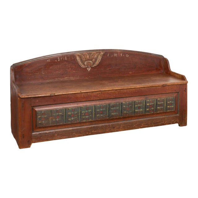Original Hand Painted Swedish Bench, Dated 1817 For Sale
