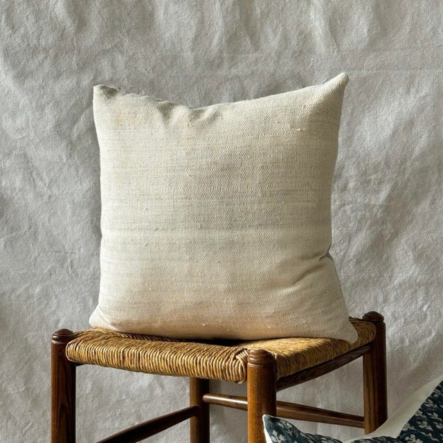2020s Boho Pillow in Pale Cream & White For Sale - Image 5 of 6