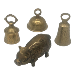Vintage Brass Bells and Pig Figurines