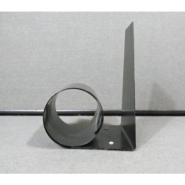Black Vintage Mid-Century Black Enameled Rolled Steel Bookend, England For Sale - Image 8 of 9