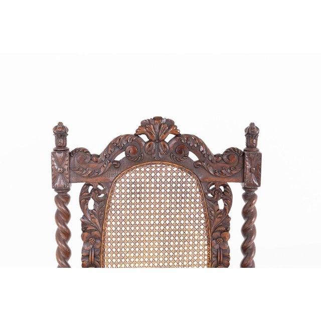 Wood Cromwellian Farmhouse Carved Oak Twist Barley Armchairs, 1890s, Set of 2 For Sale - Image 7 of 9