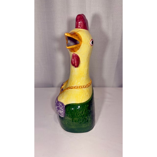 Late 20th Century Hand-Painted Italian Majolica Anthropomorphic Rooster and Hen Busts by Turtle and Crane - Palm Beach Regency Whimsy For Sale In Mobile - Image 6 of 12