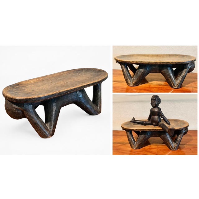 Vintage African Wood Figure Holding a Wood Tray, 13.25” Long For Sale - Image 6 of 6