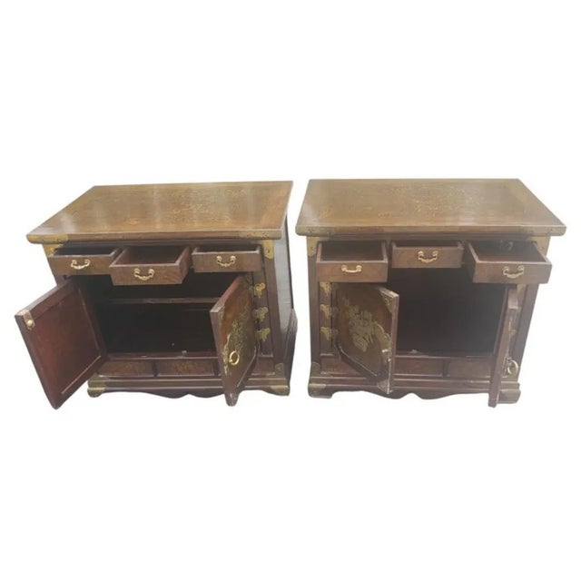 Asian Tansu Banded Burl Top Side Tables Cabinets, a Pair For Sale - Image 9 of 11