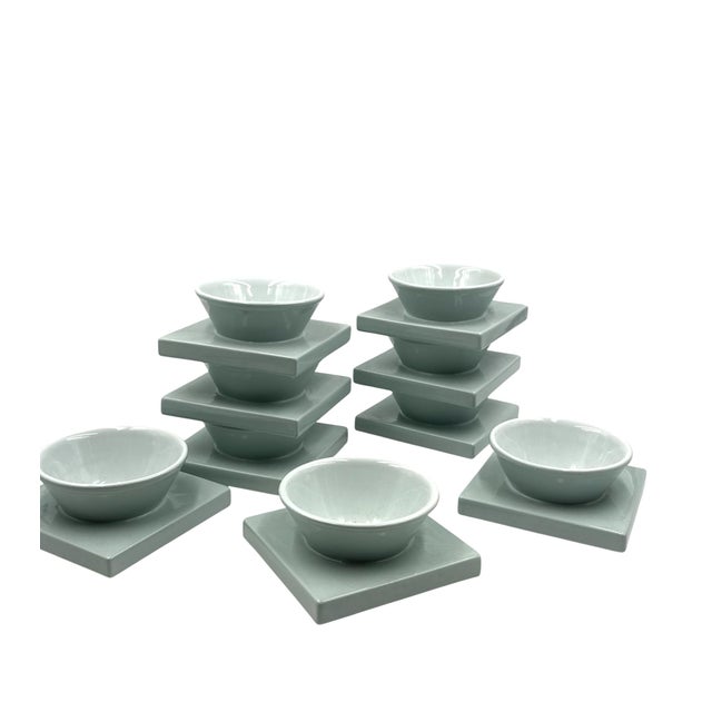 1970s Set of 9 Ceramic Light Blue Ceramic Bowls For Sale - Image 9 of 18