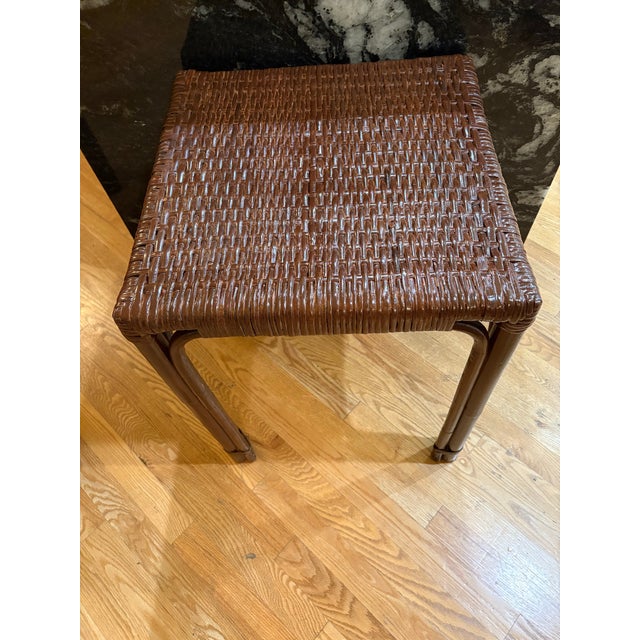 Vintage Mahogany Color Wicker End Tables, a Pair For Sale - Image 4 of 4