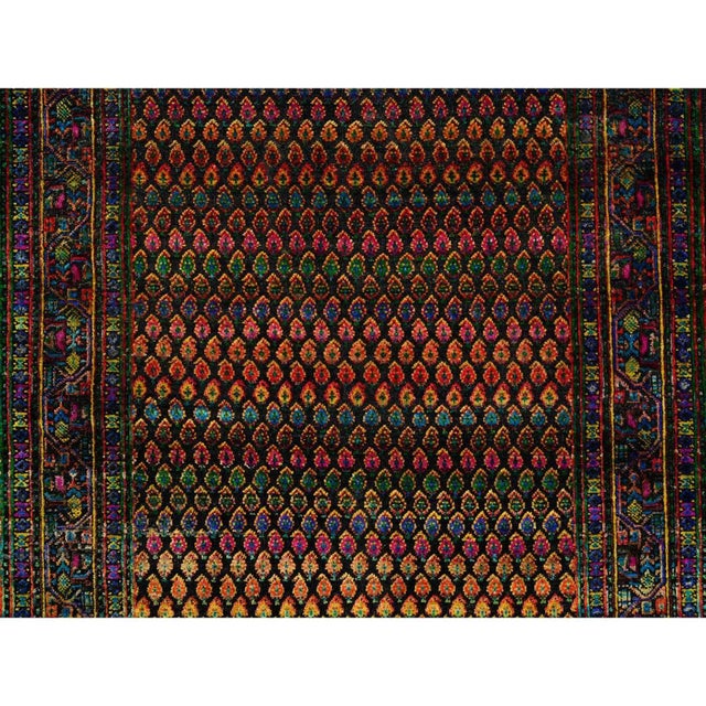 Transitional 2010s Black, Sarouk Mir Inspired With Repetitive Boteh Design, Wool and Sari Silk Hand Knotted, Oriental Rug For Sale - Image 3 of 9