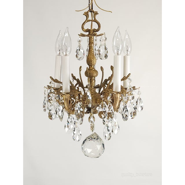 Antique 5 Light Sensational Shinning Swanky Brass Cut Lead Crystal Chandelier ~ Rewired ~ Restored ~ Rejuvenated ~ Ready to Hang ~ For Sale - Image 10 of 12