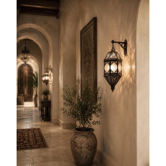 Moroccan Lantern Handcrafted Moorish Metal and Glass For Sale - Image 12 of 18