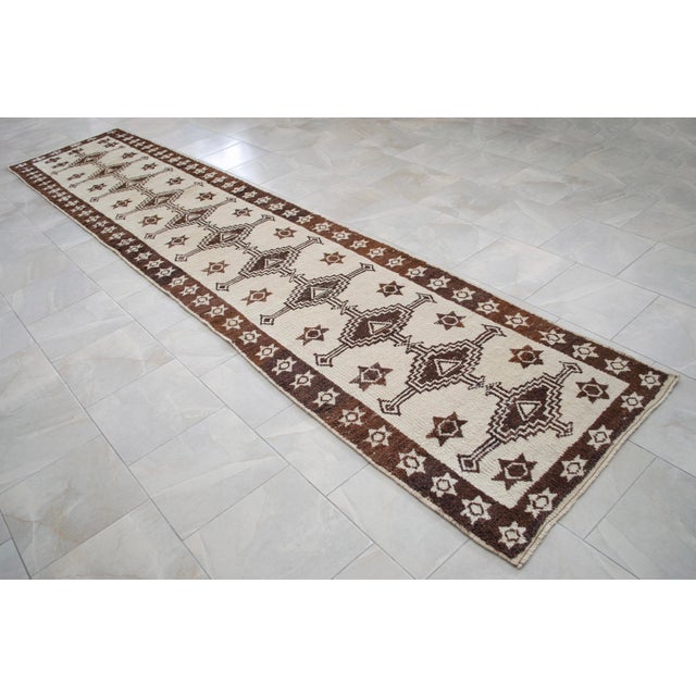Beige 1970s Vintage -Knotted Turkish Runner - 3′3″ × 16′ For Sale - Image 8 of 14