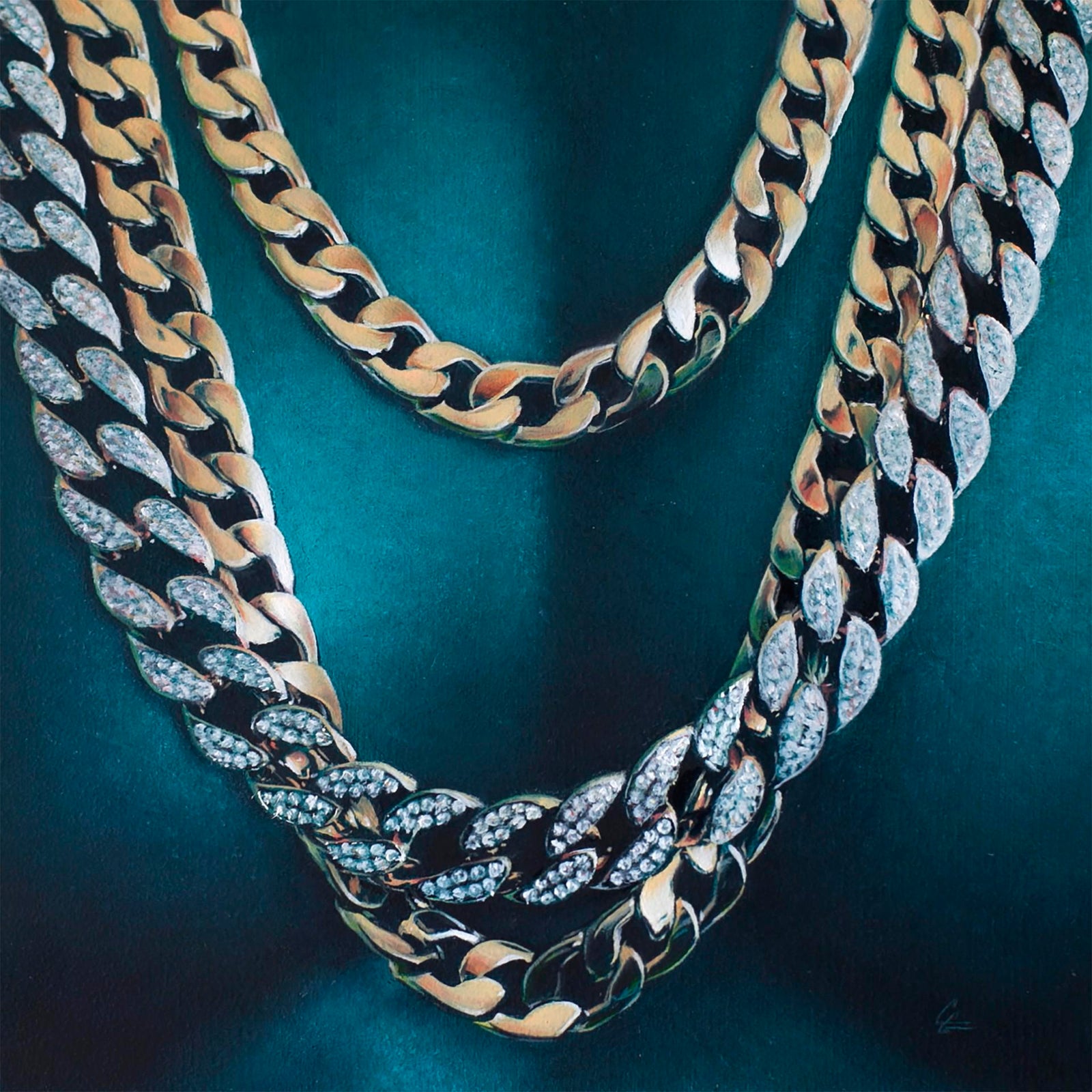 Chainz by Grant Gilsdorf | Oil on Artefex ACM panel depicting gold and ...