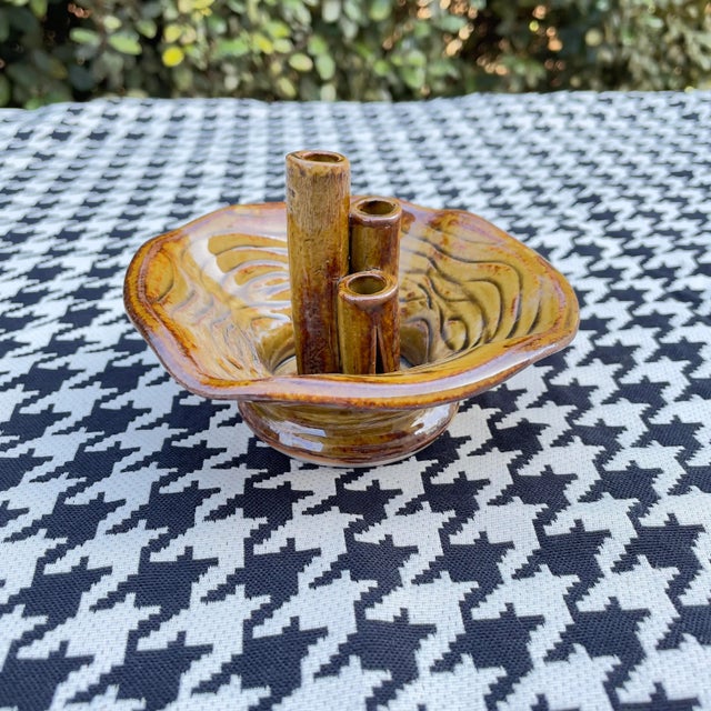 Ceramic Studio Pottery Faux Bois Signed Ikebana Vase For Sale - Image 7 of 7