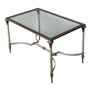 Vintage Rectangular Metal and Glass Table After Maison Jansen For Sale