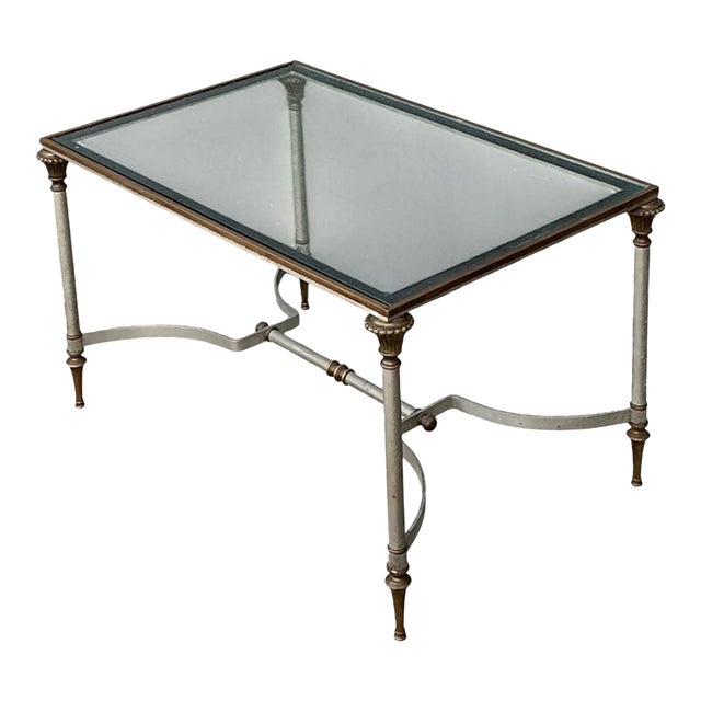 Vintage Rectangular Metal and Glass Table After Maison Jansen For Sale