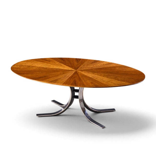 Wood Osvaldo Borsani for Stow & Davis Mid Century Starburst Walnut and Steel Oval Dining Table For Sale - Image 7 of 7