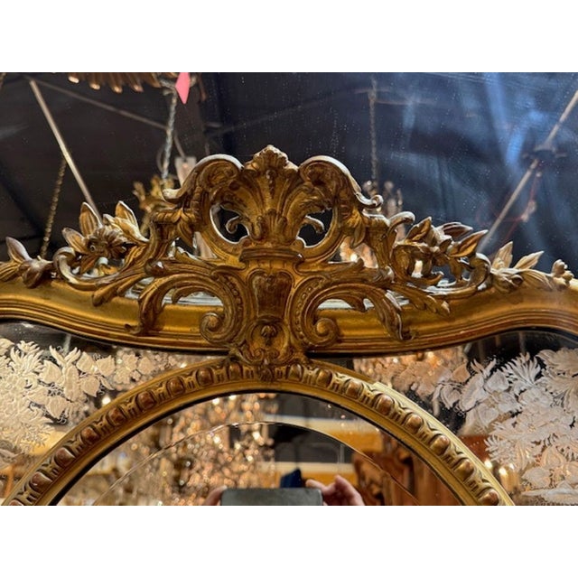 French Louis XV Giltwood Etched Mirror For Sale In Dallas - Image 6 of 7