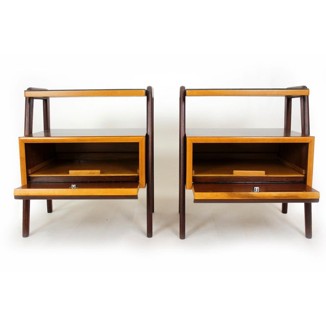 Wood Mid-Century Modern Czech Mahogany Nightstands and Low Cabinet from Jitona, 1960s, Set of 3 For Sale - Image 7 of 18