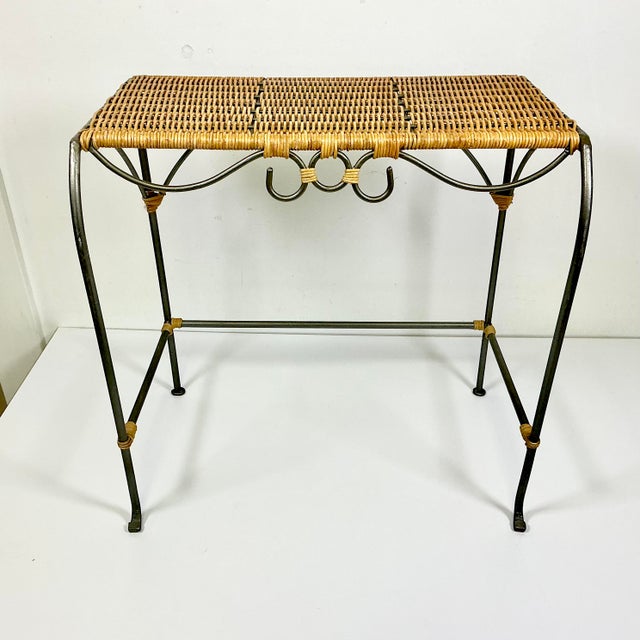 Boho Chic 1970s Vintage Boho Chic Coastal Arts & Crafts Wicker and Steel Side Table. For Sale - Image 3 of 15
