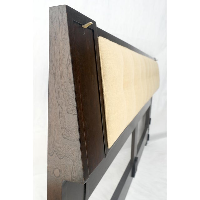 Ed Wormley Dunbar NEW Solid Linen Upholstery Ebonized Mahogany King Headboard For Sale - Image 9 of 17