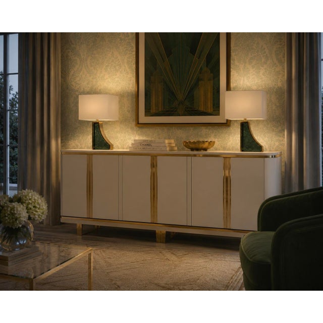 Mid-Century Modern Italian Indian Green Marble and Brass Table Lamp, 2000s For Sale - Image 3 of 12