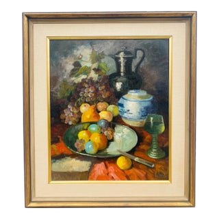 Mid Century Swedish Oil on Canvas Still Life Signed, E. Gurt For Sale