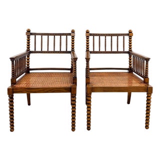 William Morris Style Bobbin Turned Cane Chairs Mid Century For Sale