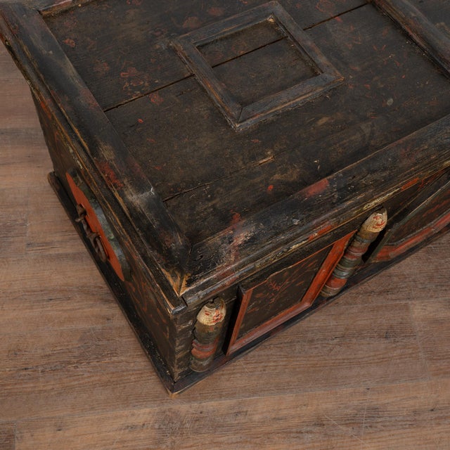 Blue Original Painted Hungarian Flat-Top Trunk, Dated 1890 For Sale - Image 8 of 17