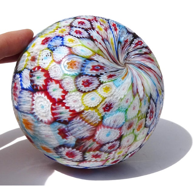 Fratelli Toso Murano Vintage Millefiori Mosaic Italian Art Glass Ball Shaped Flower Bud Vase For Sale - Image 9 of 9