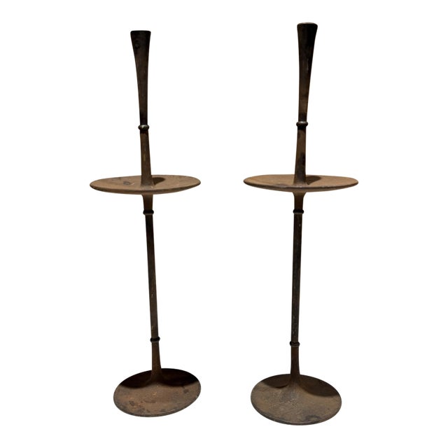 Cast IronTall Candlestick Holders Jens Quistgaard for Dansk Mid-Century Modern For Sale
