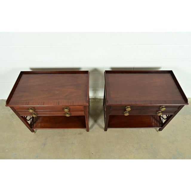 Brown Baker Furniture Historic Charleston Chippendale Carved Mahogany Rolling Buffet Servers, Pair For Sale - Image 8 of 11