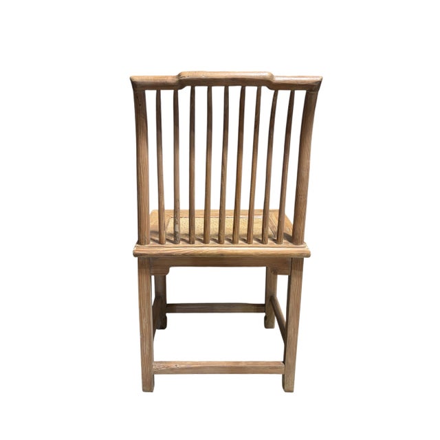 Antique Cantonese Natural Carved Elm Wood Chinoiserie Side Chair 36.5" H For Sale - Image 4 of 7