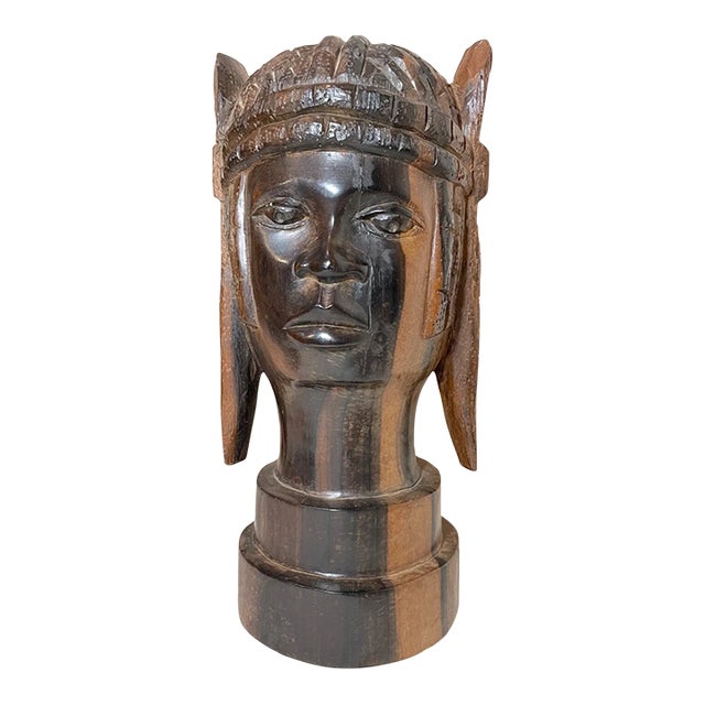 1930s Hand Carved African Tribal Man Ebony Wood Sculpture Statue Bust Figure For Sale