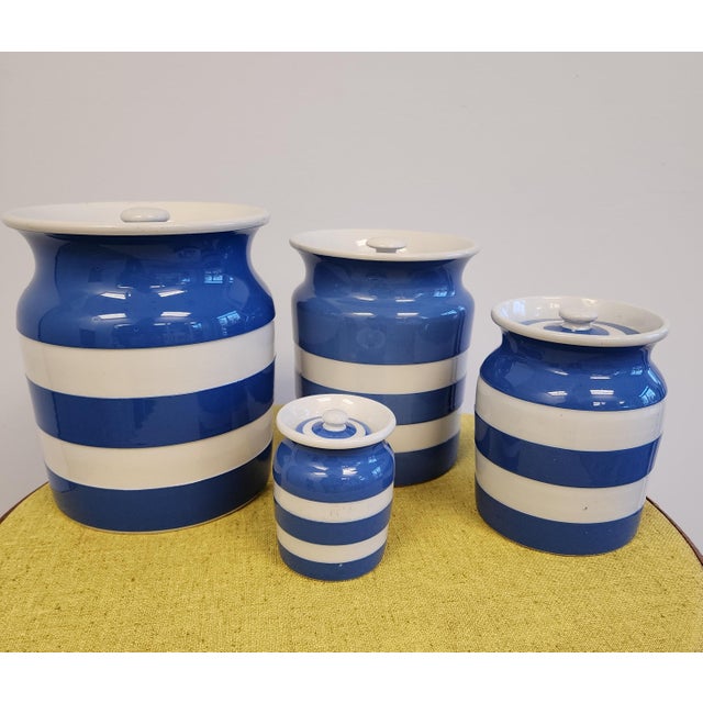T. Green 1930's T. Green Cornish Ware Blue and White Ceramic Canister - Set of 4 For Sale - Image 4 of 12