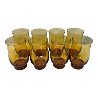Vintage Libbey Connoisseur Amber Tulip-Style Glassware Tumblers Set of 8 For Sale