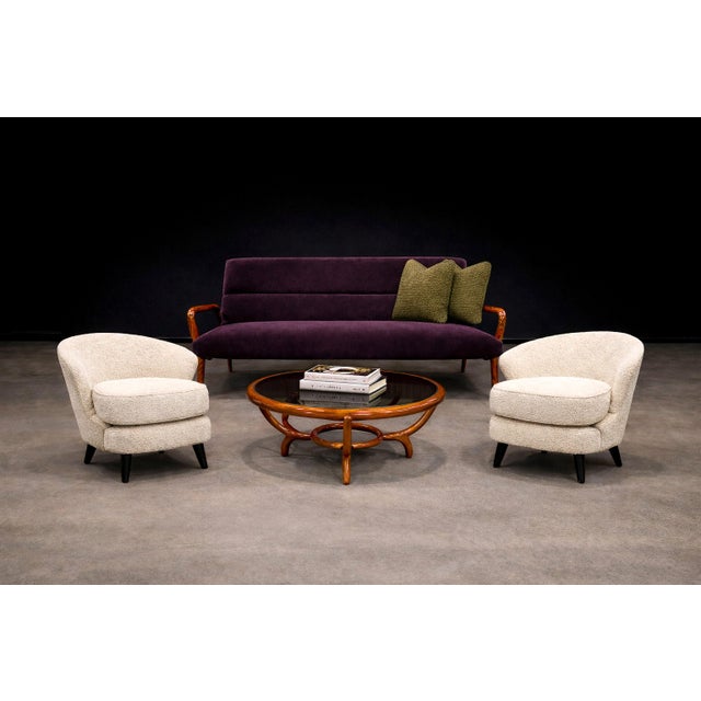 A masterclass in sensual Brazilian modernism, this sculptural sofa exemplifies the refined architectural language of...