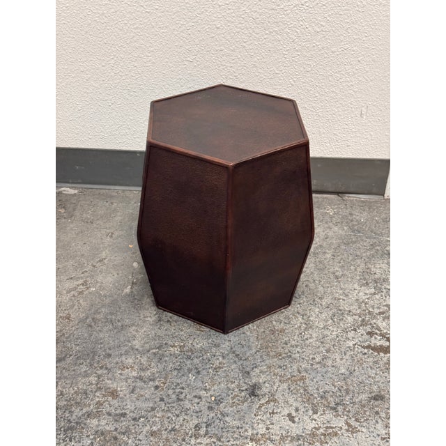 Contemporary Hexagonal Embossed Leather Side Table, Vintage For Sale - Image 3 of 12