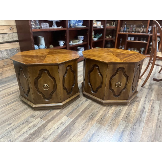 Mid-Century Modern 1960s Pair of Vintage/Mid-Century Mahogany Octagonal End Tables For Sale - Image 3 of 11